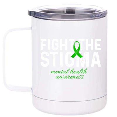 Fight The Stigma Mental Health Awareness Messy Bun Ribbon 12 oz Stainless Steel Tumbler Cup