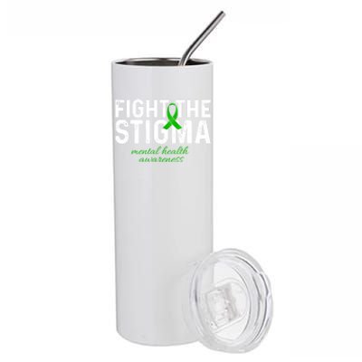 Fight The Stigma Mental Health Awareness Messy Bun Ribbon Stainless Steel Tumbler