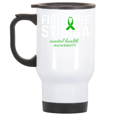 Fight The Stigma Mental Health Awareness Messy Bun Ribbon Stainless Steel Travel Mug