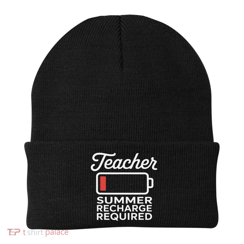 Funny Teacher Summer Recharge Required Low Battery Humor Knit Cap Winter Beanie