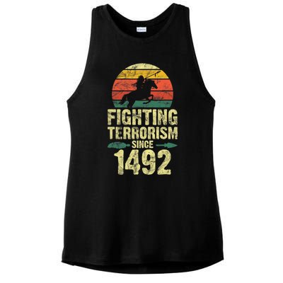 Fighting Terrorism Since 1492 Native American Indian Ladies PosiCharge Tri-Blend Wicking Tank