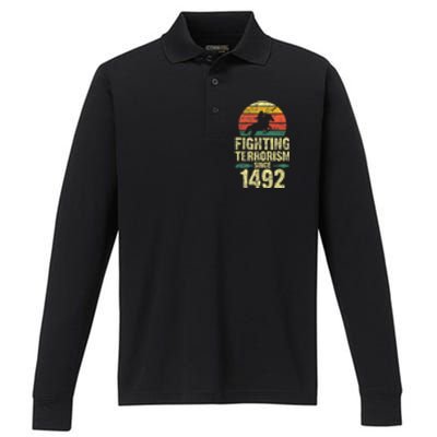 Fighting Terrorism Since 1492 Native American Indian Performance Long Sleeve Polo