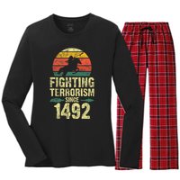 Fighting Terrorism Since 1492 Native American Indian Women's Long Sleeve Flannel Pajama Set 