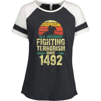 Fighting Terrorism Since 1492 Native American Indian Enza Ladies Jersey Colorblock Tee