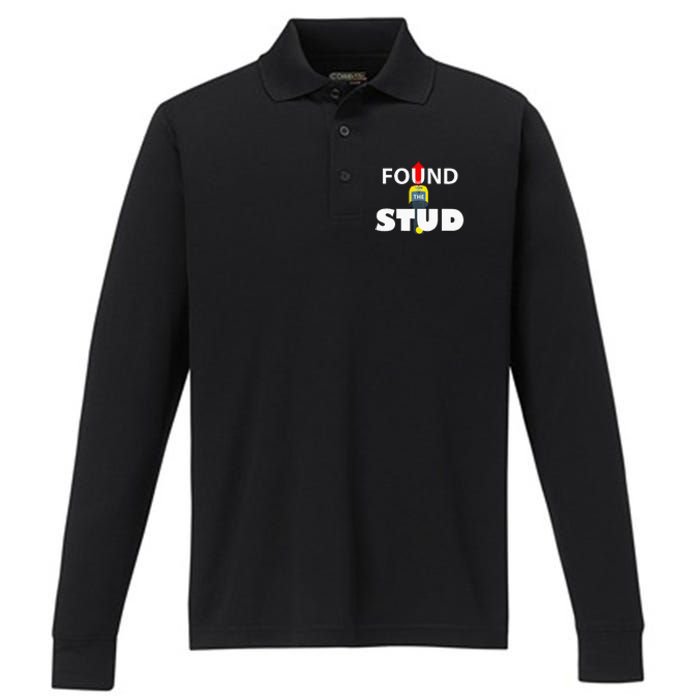 FOUND THE STUD FUNNY Performance Long Sleeve Polo