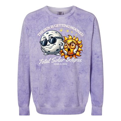 Funny The Sun Is Getting Mooned Total Solar Eclipse April 08 2024 Colorblast Crewneck Sweatshirt