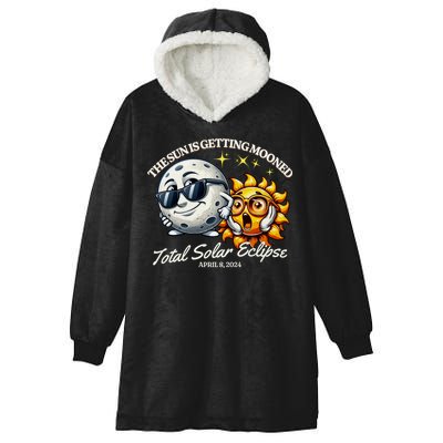 Funny The Sun Is Getting Mooned Total Solar Eclipse April 08 2024 Hooded Wearable Blanket
