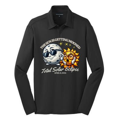 Funny The Sun Is Getting Mooned Total Solar Eclipse April 08 2024 Silk Touch Performance Long Sleeve Polo