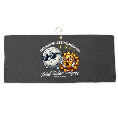 Funny The Sun Is Getting Mooned Total Solar Eclipse April 08 2024 Large Microfiber Waffle Golf Towel