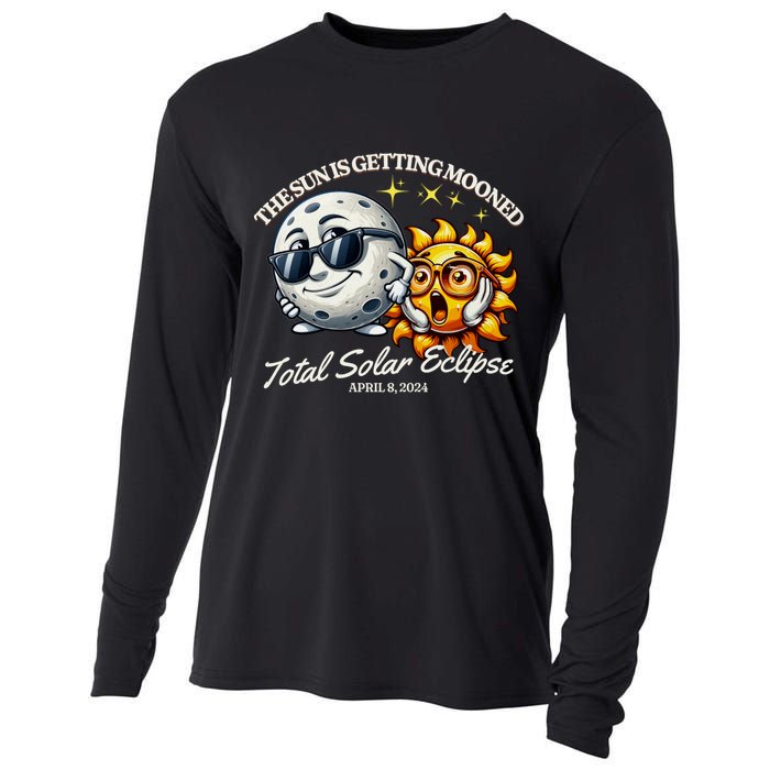 Funny The Sun Is Getting Mooned Total Solar Eclipse April 08 2024 Cooling Performance Long Sleeve Crew