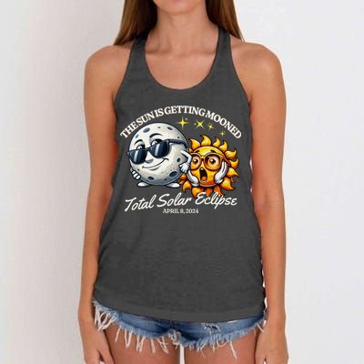 Funny The Sun Is Getting Mooned Total Solar Eclipse April 08 2024 Women's Knotted Racerback Tank