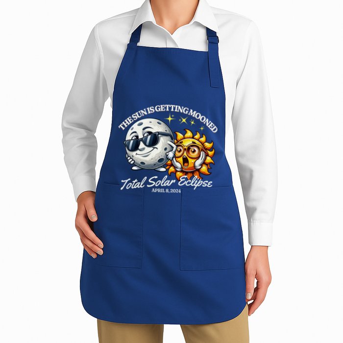 Funny The Sun Is Getting Mooned Total Solar Eclipse April 08 2024 Full-Length Apron With Pockets