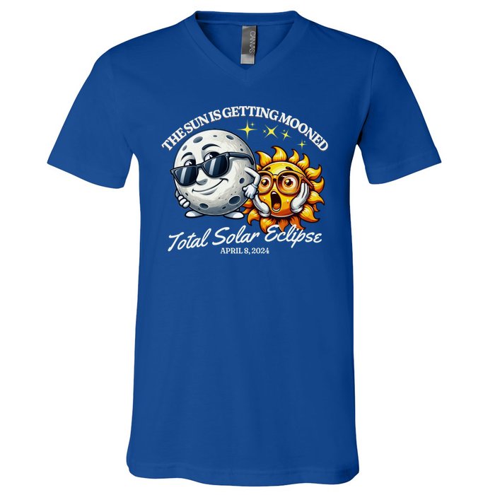 Funny The Sun Is Getting Mooned Total Solar Eclipse April 08 2024 V-Neck T-Shirt