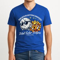 Funny The Sun Is Getting Mooned Total Solar Eclipse April 08 2024 V-Neck T-Shirt