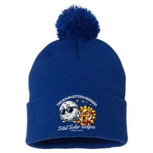 Funny The Sun Is Getting Mooned Total Solar Eclipse April 08 2024 Pom Pom 12in Knit Beanie