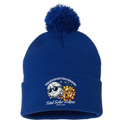 Funny The Sun Is Getting Mooned Total Solar Eclipse April 08 2024 Pom Pom 12in Knit Beanie