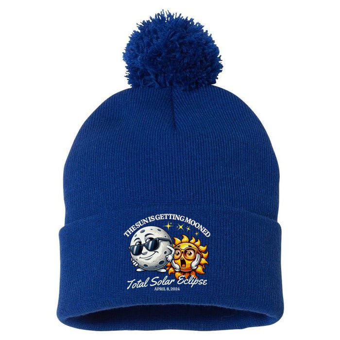 Funny The Sun Is Getting Mooned Total Solar Eclipse April 08 2024 Pom Pom 12in Knit Beanie