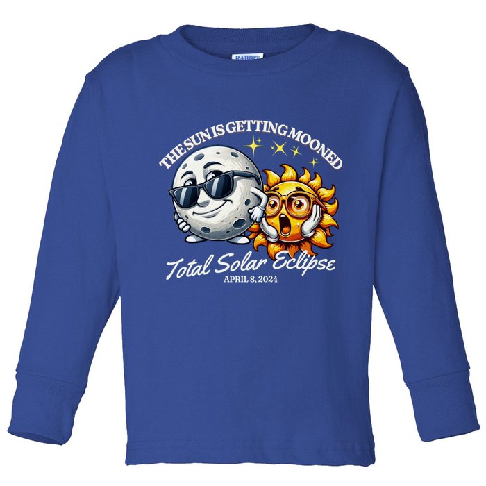 Funny The Sun Is Getting Mooned Total Solar Eclipse April 08 2024 Toddler Long Sleeve Shirt