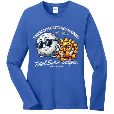 Funny The Sun Is Getting Mooned Total Solar Eclipse April 08 2024 Ladies Long Sleeve Shirt