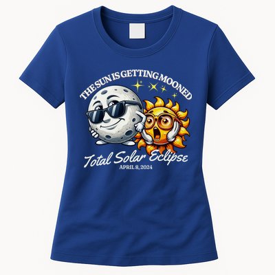 Funny The Sun Is Getting Mooned Total Solar Eclipse April 08 2024 Womens T-Shirt
