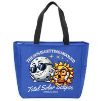 Funny The Sun Is Getting Mooned Total Solar Eclipse April 08 2024 Zip Tote Bag