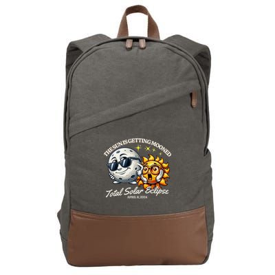 Funny The Sun Is Getting Mooned Total Solar Eclipse April 08 2024 Cotton Canvas Backpack
