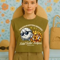 Funny The Sun Is Getting Mooned Total Solar Eclipse April 08 2024 Garment-Dyed Women's Muscle Tee