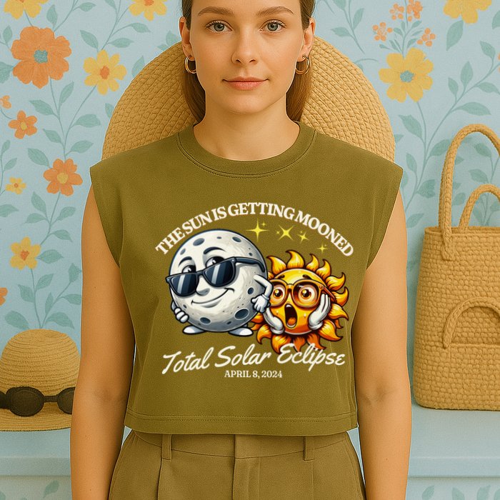 Funny The Sun Is Getting Mooned Total Solar Eclipse April 08 2024 Garment-Dyed Women's Muscle Tee