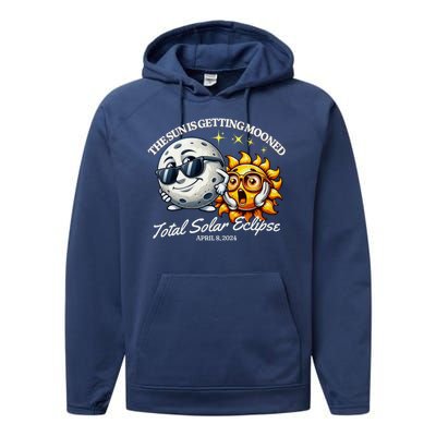 Funny The Sun Is Getting Mooned Total Solar Eclipse April 08 2024 Performance Fleece Hoodie