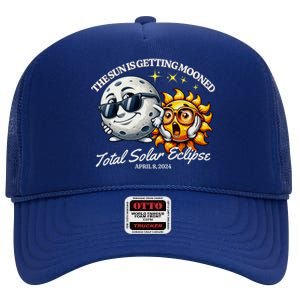 Funny The Sun Is Getting Mooned Total Solar Eclipse April 08 2024 High Crown Mesh Back Trucker Hat