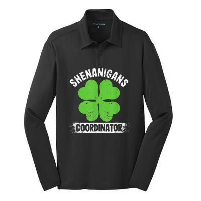 Funny Teacher St Patrick's Day Irish Shenanigans Coordinator Silk Touch Performance Long Sleeve Polo