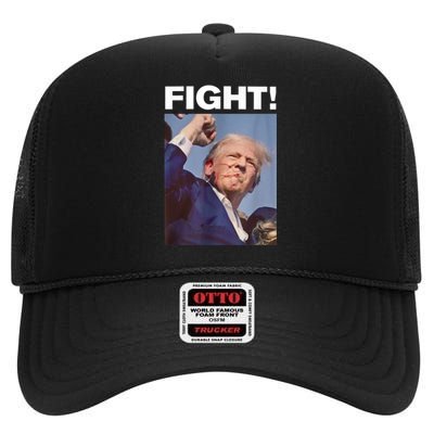 Fight! Trump Shot Trump Rally Gift High Crown Mesh Back Trucker Hat