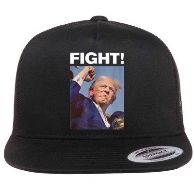 Fight! Trump Shot Trump Rally Gift Flat Bill Trucker Hat