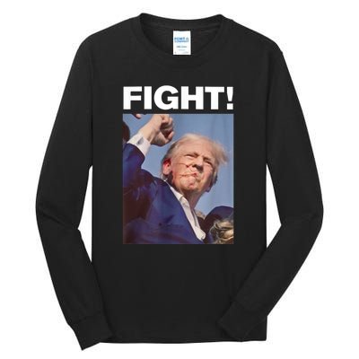 Fight! Trump Shot Trump Rally Gift Tall Long Sleeve T-Shirt