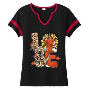 Football T Shirts, Love Football Leopard Sunflower Sports Ball Valentine Plus Ladies Halftime Notch Neck Tee