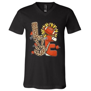 Football T Shirts, Love Football Leopard Sunflower Sports Ball Valentine Plus V-Neck T-Shirt