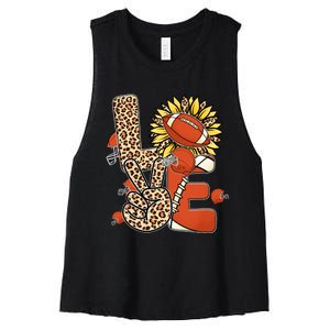 Football T Shirts, Love Football Leopard Sunflower Sports Ball Valentine Plus Women's Racerback Cropped Tank