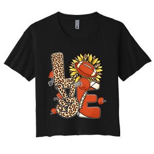 Football T Shirts, Love Football Leopard Sunflower Sports Ball Valentine Plus Women's Crop Top Tee