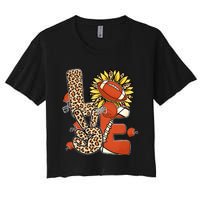 Football T Shirts, Love Football Leopard Sunflower Sports Ball Valentine Plus Women's Crop Top Tee