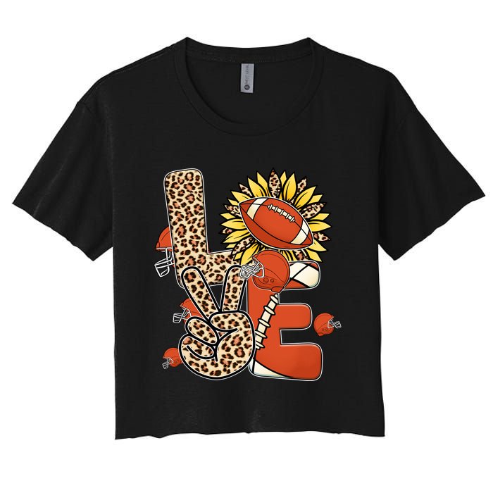 Football T Shirts, Love Football Leopard Sunflower Sports Ball Valentine Plus Women's Crop Top Tee