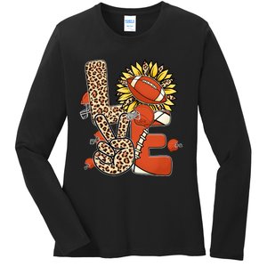 Football T Shirts, Love Football Leopard Sunflower Sports Ball Valentine Plus Ladies Long Sleeve Shirt