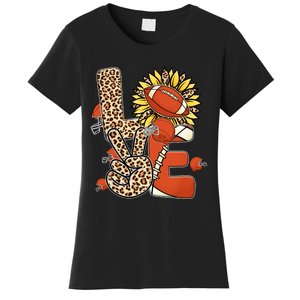 Football T Shirts, Love Football Leopard Sunflower Sports Ball Valentine Plus Women's T-Shirt