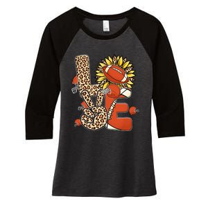 Football T Shirts, Love Football Leopard Sunflower Sports Ball Valentine Plus Women's Tri-Blend 3/4-Sleeve Raglan Shirt