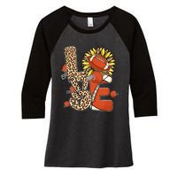 Football T Shirts, Love Football Leopard Sunflower Sports Ball Valentine Plus Women's Tri-Blend 3/4-Sleeve Raglan Shirt