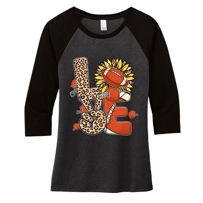 Football T Shirts, Love Football Leopard Sunflower Sports Ball Valentine Plus Women's Tri-Blend 3/4-Sleeve Raglan Shirt