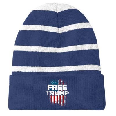 Free Trump Supporters Pro Trump 2024 Take Our Nation Back Republican Striped Beanie with Solid Band