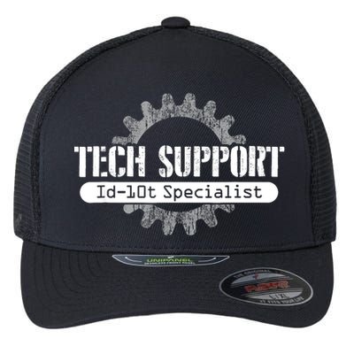 Funny Tech Support Id10t Computer Idiot Joke Gift Flexfit Unipanel Trucker Cap