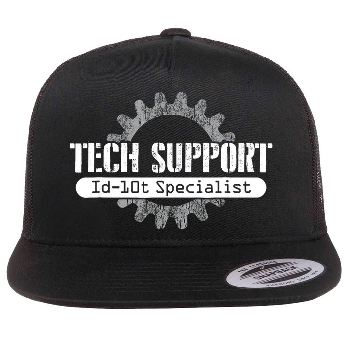 Funny Tech Support Id10t Computer Idiot Joke Gift Flat Bill Trucker Hat
