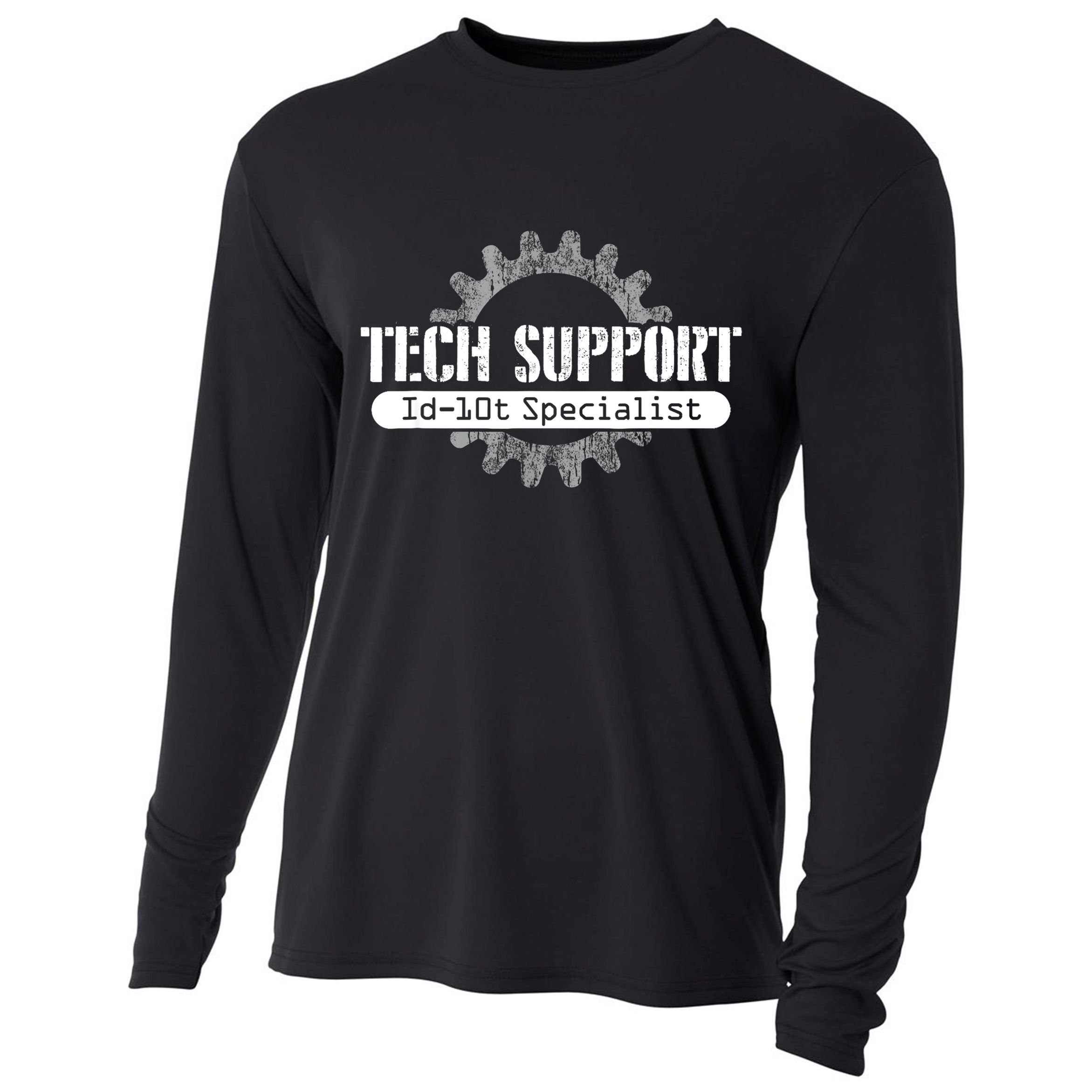 Funny Tech Support Id10t Computer Idiot Joke Gift Cooling Performance Long Sleeve Crew