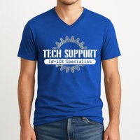 Funny Tech Support Id10t Computer Idiot Joke Gift V-Neck T-Shirt